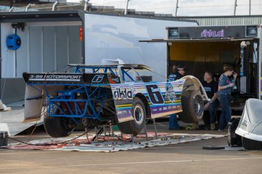 SYDNEY, NEW SOUTH WALES, AUSTRALIA - October 5, 2024: Driver Bruce Mackenzie in the Late Models Series event at the Sydney International Speedway in Eastern Creek, NSW, Australia. clipart