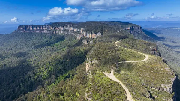 Avustralya 'nın Yeni Güney Galler bölgesindeki Mavi Dağlar' da Katoomba yakınlarında yemyeşil ve pitoresk Dar Boyun Platosu 'nun fotoğrafı..