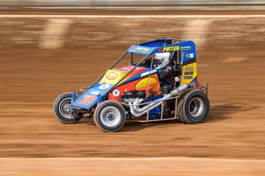 SYDNEY, NEW SOUTH WALES, AUSTRALIA - January 18, 2025: Driver Troy Jenkins in round 6 of the Australian Speedcar Series Track Championship at the Sydney International Speedway, NSW, Australia. clipart