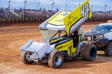 SYDNEY, NEW SOUTH WALES, AUSTRALIA - 18 Ocak 2025: Australian Sprintcar Pist Şampiyonası 'nın 12. turunda Sürücü Alex Orr Sydney Uluslararası Yarış Pisti, NSW, Avustralya.