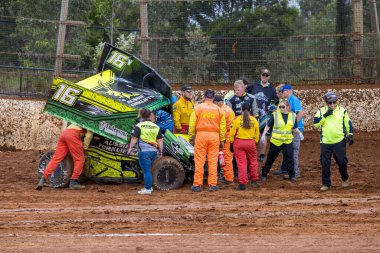 SYDNEY, NEW SOUTH WALES, AUSTRALIA - January 18, 2025: Driver Daniel Sayre in round 12 of the Australian Sprintcar Series Track Championship at the Sydney International Speedway, NSW, Australia. clipart