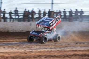 SYDNEY, NEW SOUTH WALES, AUSTRALIA - October 26, 2024: Driver Lachlan Caunt in the Australian Sprintcar Series championship at the Sydney International Speedway, NSW, Australia. clipart