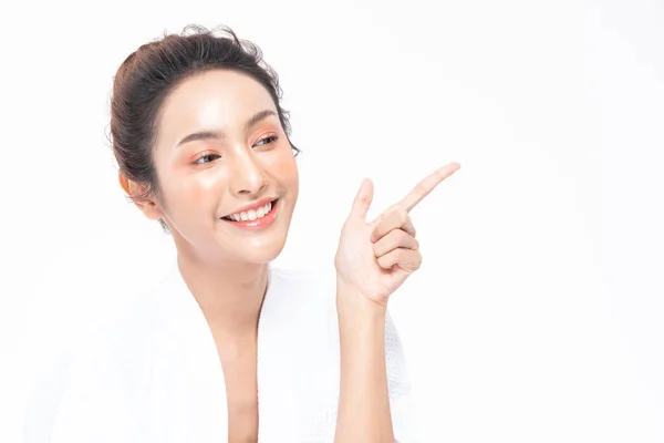 Genç Güzel Asyalı Kadın Gülümsüyor Temiz Taze Tenli Mutluluk Neşe — Stok fotoğraf