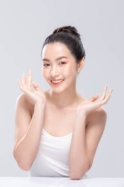 Beautiful Asian Woman Looking Camera Smile Clean Fresh Skin Happiness Royalty Free Stock Photos