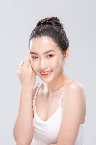 Beautiful Asian Woman Looking Camera Smile Clean Fresh Skin Happiness Stock Image