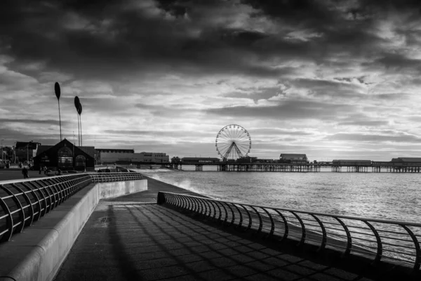 Blackpool Ferris Wheel Cais Pôr Sol — Fotografia de Stock