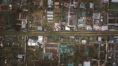 An aerial view of an English community garden clipart