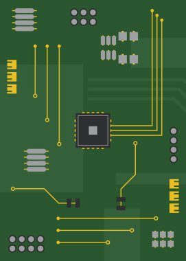 Microcircuit in flat style. Computer industry poster design.