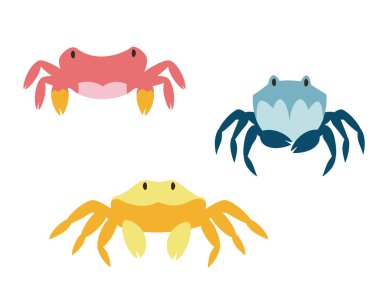 Set of different crabs in flat style. Cute sea inhabitants.
