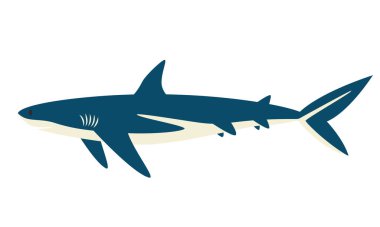 Great white shark side view. Sea inhabitant in flat style.