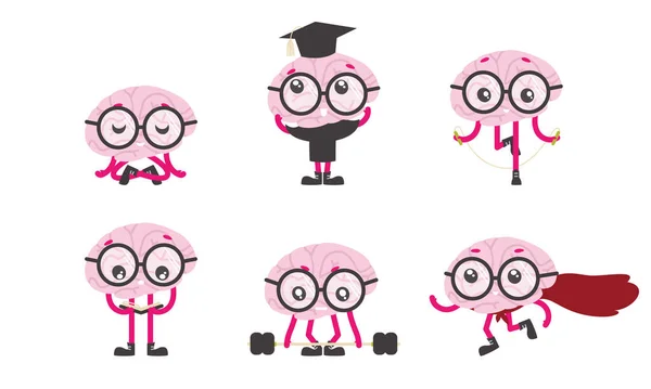 Cérebro Poses Diferentes Personagem Fictício Dos Desenhos Animados — Vetor de Stock