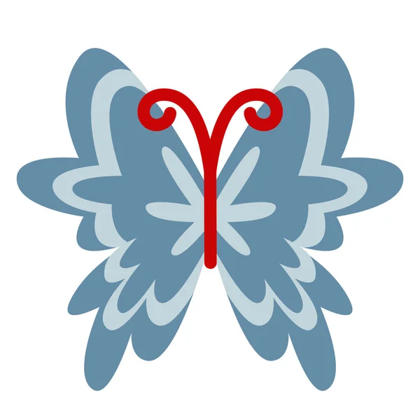 Modrý Motýlí Pohled Krásný Hmyz Plochém Stylu — Stockový vektor