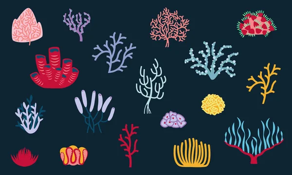 Düz Şekilli Farklı Mercanlar Güzel Tasarım Elemanları — Stok Vektör