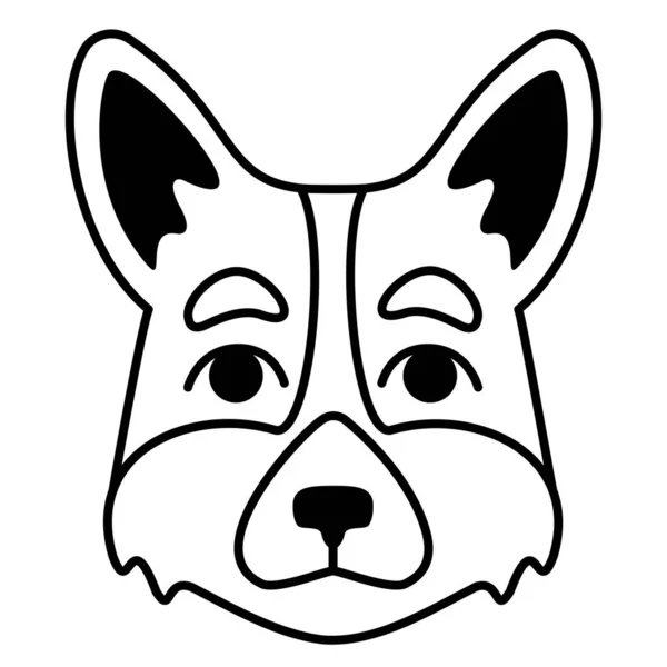 Hoofd Van Corgi Dog Purebred Huisdier Outline Stijl — Stockvector