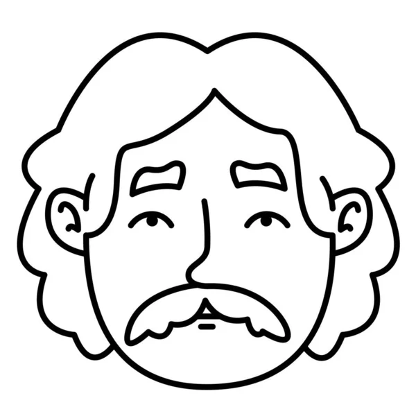 Porträtt Manlig Mustasch Och Långt Hår Manligt Huvud Framifrån — Stock vektor