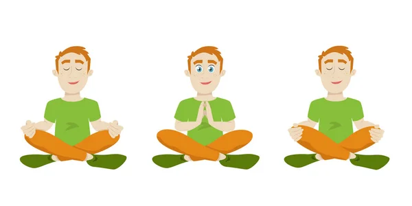Mann Beim Yoga Verschiedenen Posen Männliche Figur Cartoon Stil — Stockvektor