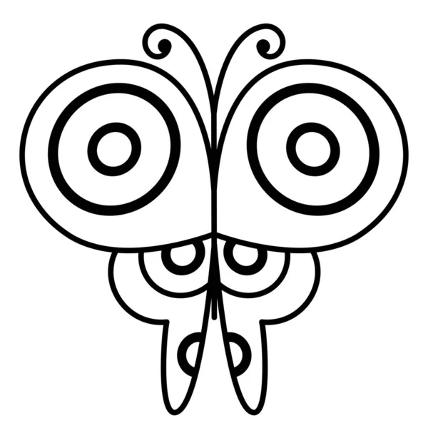 羽に丸い模様の蝶 アウトラインスタイルの美しい昆虫 — ストックベクタ