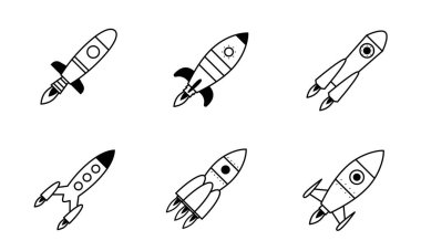 Farklı roketler. Taslak biçiminde uzay gemileri.