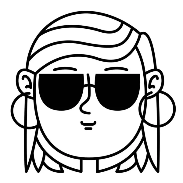 Retrato Mulher Com Óculos Sol Visão Frontal Cabeça Feminina — Vetor de Stock