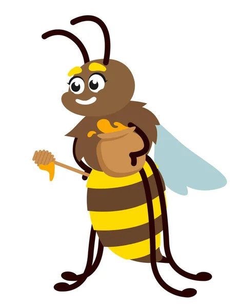 蜂蜜のポットと蜂 漫画風の昆虫 — ストックベクタ
