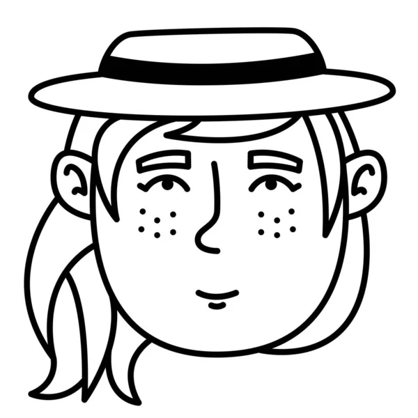 Retrato Mujer Con Sombrero Cabeza Femenina Vista Frontal — Archivo Imágenes Vectoriales