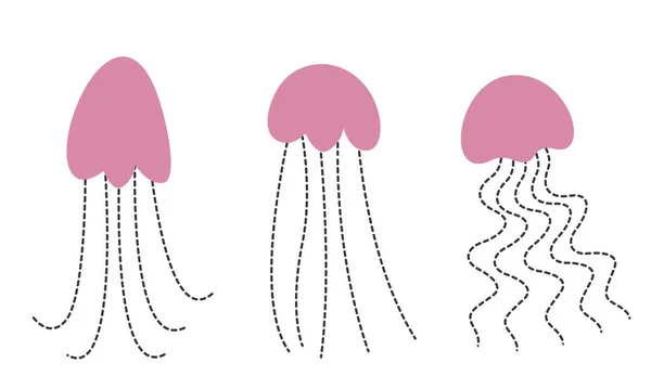 Набор Абстрактных Медуз Красивые Подводные Обитатели — стоковый вектор