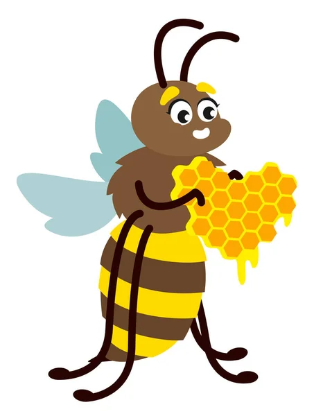 Biene Mit Herzförmiger Wabe Insekt Cartoon Stil — Stockvektor