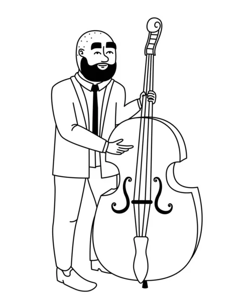 男人玩双低音 爵士音乐人的轮廓风格 — 图库矢量图片