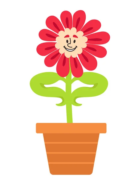 赤い鉢植えの花 漫画風の架空のキャラクター — ストックベクタ
