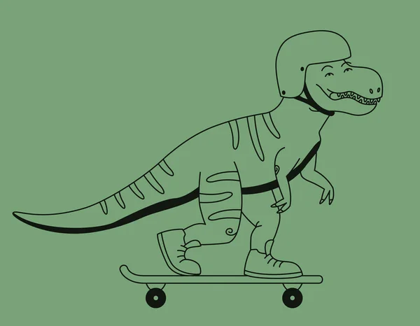 Tyranosaurus Jezdí Skateboardu Vtipný Predátor Stylu Osnovy — Stockový vektor