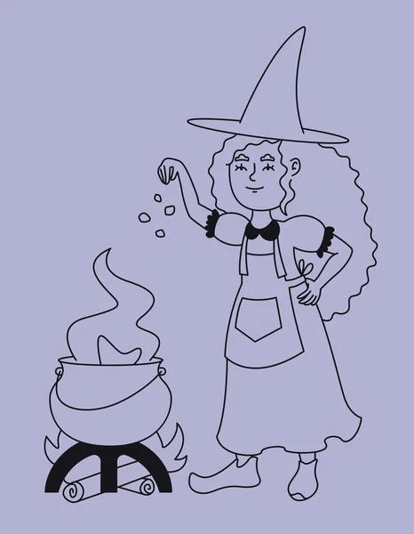 Uma Bruxa Fazer Poção Personagem Halloween Estilo Esboço — Vetor de Stock