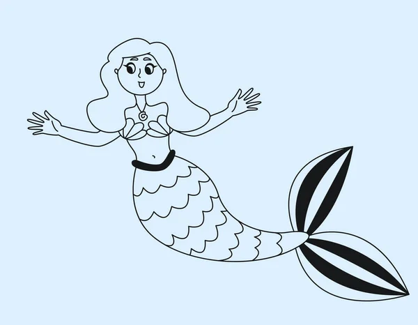 stock vector Mermaid in outline style. Beautiful fairytale character.