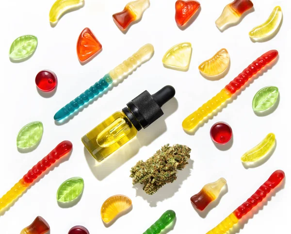 Entre Mastigar Marmelada Diferentes Formas Gostos Cores Broto Cannabis Seco — Fotografia de Stock
