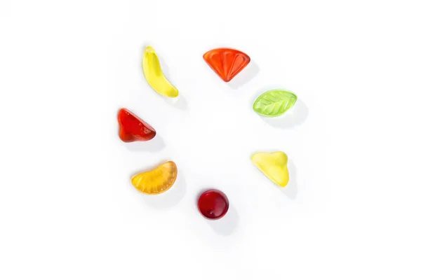 Gummy Candies Form Fruits Berries Lies Circle White Background — Stock Photo, Image