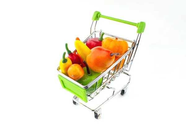 Koszyk Pełen Owoców Warzyw Koncepcja Sprzedaży Kupna Żywności Izolacja Białym — Zdjęcie stockowe