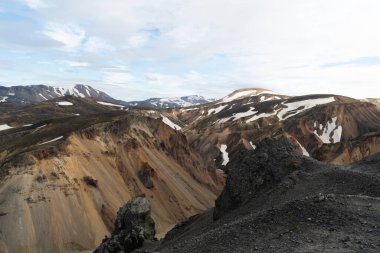 Landmannalaugar Mountain Range in Iceland. High quality photo. Showcasing the world famous rhyolite colored rocks located in central Icelandic highlights.