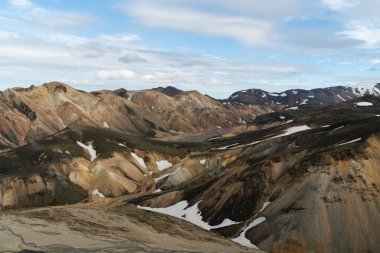 Landmannalaugar Mountain Range in Iceland. High quality photo. Showcasing the world famous rhyolite colored rocks located in central Icelandic highlights.