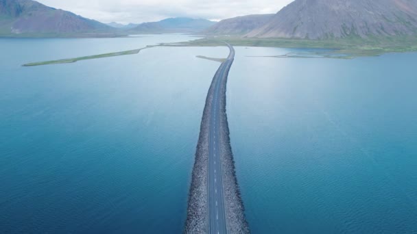 Drone Aereo Kolgrafafjordur Sword Highway Islanda Video Alta Qualità Ponte — Video Stock