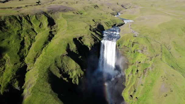 Drone Aerial Skogafoss Waterfall Lungo Circonvallazione Islandese Video Alta Qualità — Video Stock