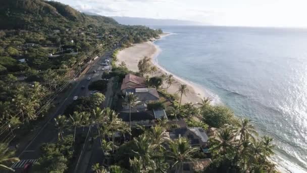 Sunset Beach Park Luchtfoto Oahu Hawaï — Stockvideo