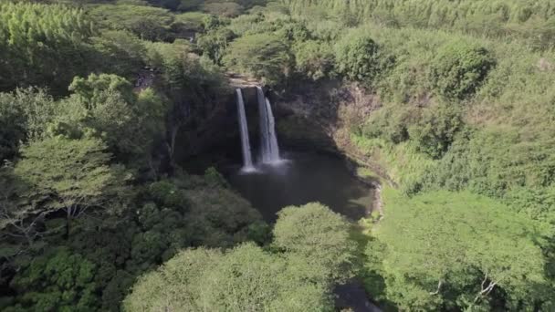 Drone Aéreo Cachoeira Wailua Kauai Havaí — Vídeo de Stock