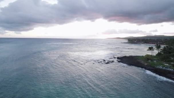 Aerial Sunset Poipu Monk Seal Beach Kauai Hawaii — Stock Video