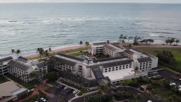 Hawaiian Beach Resort Hotel Aerial Linda Sheraton Kauai Coconut Beach — Vídeo de Stock