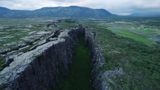 Drone Aéreo Parque Nacional Thingevellir Islândia — Vídeo de Stock