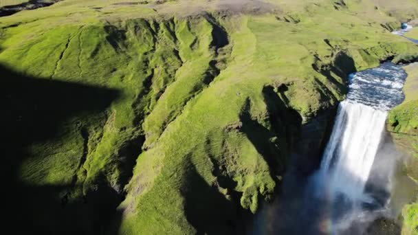 Drone Aerial Skogafoss Waterfall Lungo Tangenziale Islandese — Video Stock