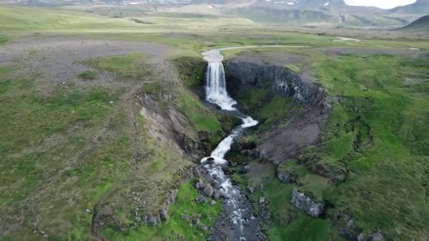 Drone Aerial Kerlingarfoss Waterfall Olafsvik Iceland Snafellsnes Peninsula — Stock Video