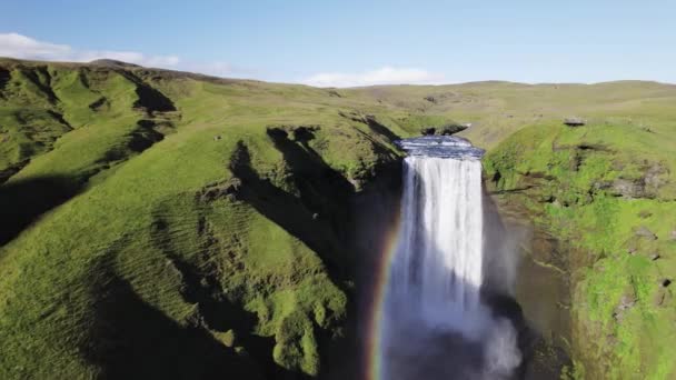 Drone Aéreo Skogafoss Cachoeira Longo Ring Road Islândia — Vídeo de Stock