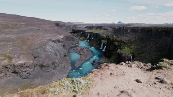 Drone Aereo Sigoldugljufur Canyon Nelle Highlands Islandesi — Video Stock