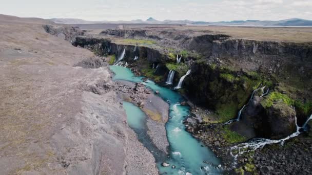 Avión Tripulado Del Cañón Sigoldugljufur Las Tierras Altas Islandia — Vídeos de Stock