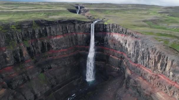 Drohne Vom Hengifoss Wasserfall Island — Stockvideo